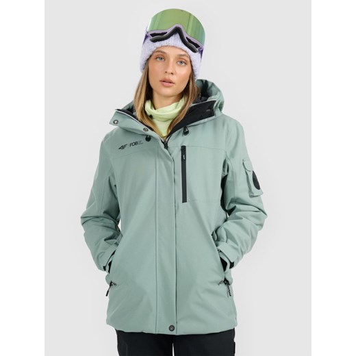 Damska kurtka snowboardowa 4F 4FRAW25TTJAF1050 - zielona ze sklepu Sportstylestory.com w kategorii Kurtki damskie - zdjęcie 187797506