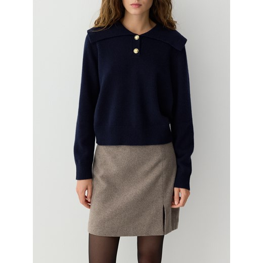 Reserved - Wełniany sweter z dodatkiem kaszmiru - granatowy ze sklepu Reserved w kategorii Swetry damskie - zdjęcie 187797638