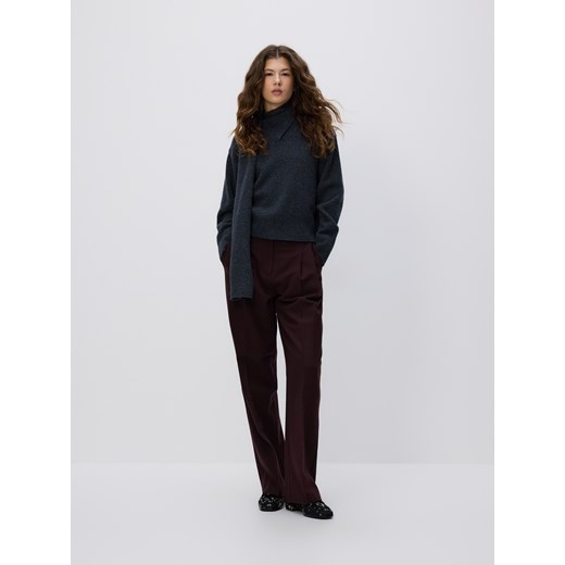 Reserved - Spodnie w kant z wełną - ciemnofioletowy ze sklepu Reserved w kategorii Spodnie damskie - zdjęcie 187797708