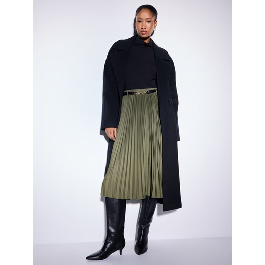 Mohito - Plisowana zielona spódnica midi - khaki ze sklepu Mohito w kategorii Spódnice - zdjęcie 187798477