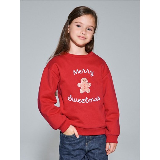 Sinsay - Świąteczna bluza z pierniczkiem i napisem „Merry Sweetmas” - czerwony ze sklepu Sinsay w kategorii Bluzy dziewczęce - zdjęcie 187799678