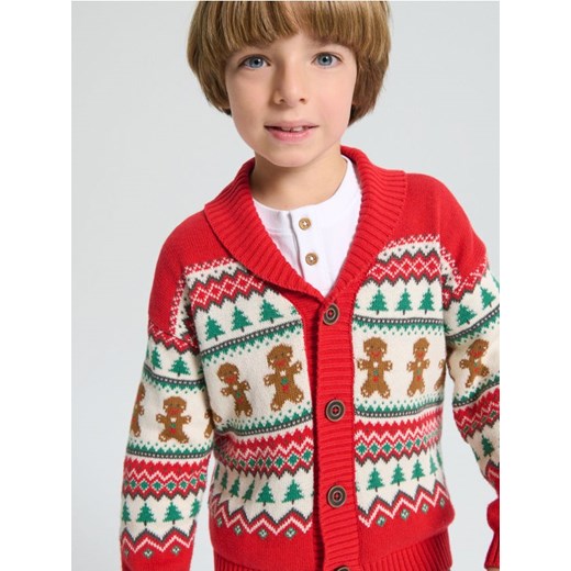 Sinsay - Świąteczny kardigan z motywem pierniczków i choinek - czerwony ze sklepu Sinsay w kategorii Swetry dziewczęce - zdjęcie 187799778
