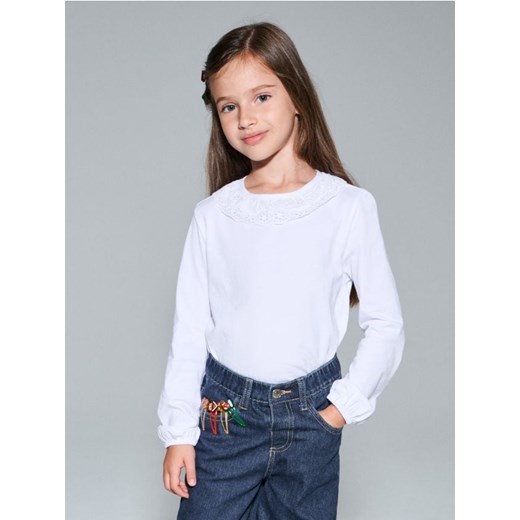 Sinsay - Bluzka z koronkowym kołnierzykiem - biały ze sklepu Sinsay w kategorii Bluzki dziewczęce - zdjęcie 187800207