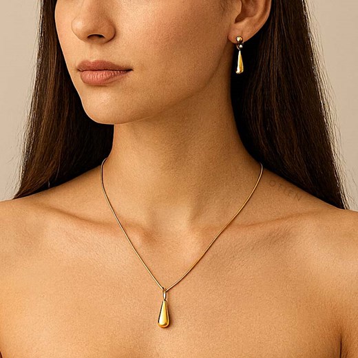 Komplet elegancki złoty sopelki ze stali chirurgicznej ze sklepu otien.com w kategorii Komplety biżuterii - zdjęcie 187802167