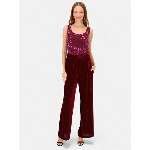 Welurowe fuksjowewe spodnie damskie  L’AF Ampalia ze sklepu Eye For Fashion w kategorii Spodnie damskie - zdjęcie 187802209