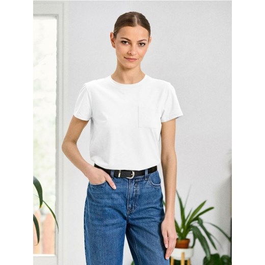 Sinsay - Bawełniana koszulka z kieszonką - biały ze sklepu Sinsay w kategorii Bluzki damskie - zdjęcie 187802879
