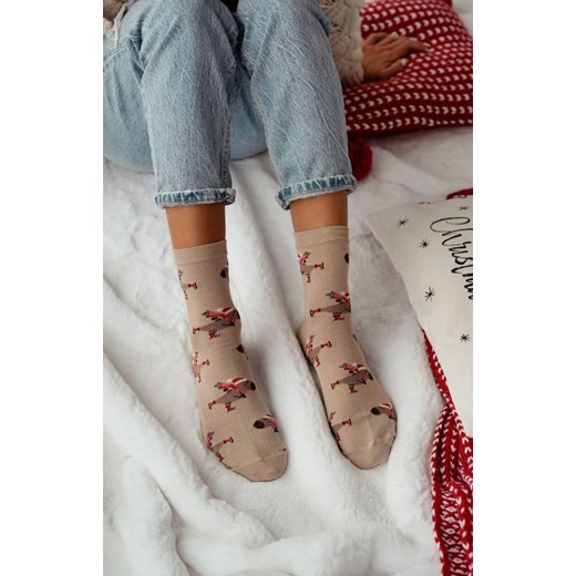 Skarpetki damskie świąteczne Kapibara na łyżwach jasny melanż 1283.041, Kolor beżowy-wzór, Rozmiar 37-41, Milena ze sklepu Primodo w kategorii Skarpetki damskie - zdjęcie 187803519
