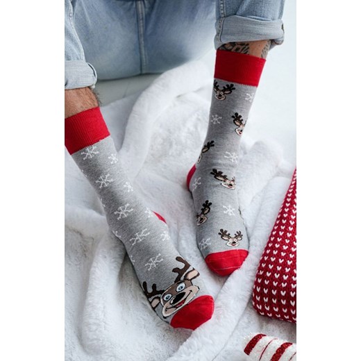 Skarpetki męskie świąteczne Renifery dwie różne 1290.039, Kolor szary-wzór, Rozmiar 42-46, Milena ze sklepu Primodo w kategorii Skarpetki męskie - zdjęcie 187803527