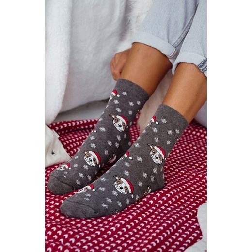 Skarpetki damskie świąteczne ciemny melanż Buldogi i płatki śniegu 1283.039, Kolor ciemny melanż, Rozmiar 37-41, Milena ze sklepu Primodo w kategorii Skarpetki damskie - zdjęcie 187803529