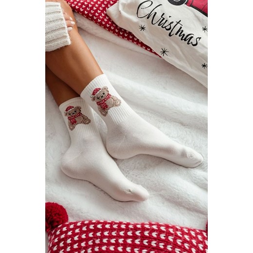 Skarpetki damskie świąteczne ecru Miś 1283.031, Kolor ecru, Rozmiar 37-41, Milena ze sklepu Intymna w kategorii Skarpetki damskie - zdjęcie 187804006