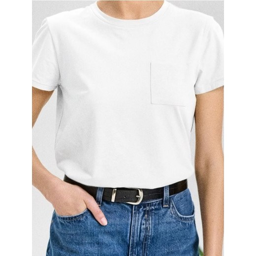 Sinsay - Bawełniana koszulka z kieszonką - biały ze sklepu Sinsay w kategorii Bluzki damskie - zdjęcie 187805809