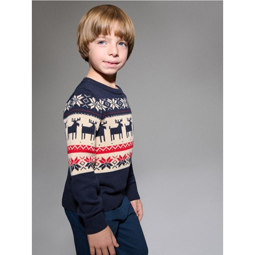 Sinsay - Świąteczny sweter z motywem reniferów i śnieżynek - granatowy ze sklepu Sinsay w kategorii Swetry chłopięce - zdjęcie 187805849
