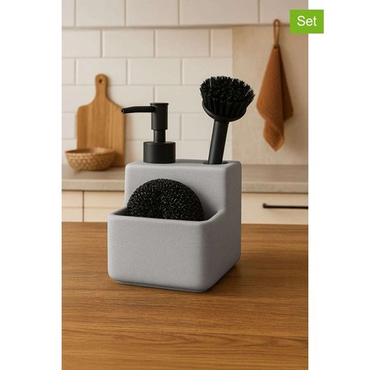 Violeta Home 3-częściowy zestaw w kolorze jasnoszaro-czarnym - 17 x 11 cm ze sklepu Limango Polska w kategorii Dozowniki do mydła - zdjęcie 187809067