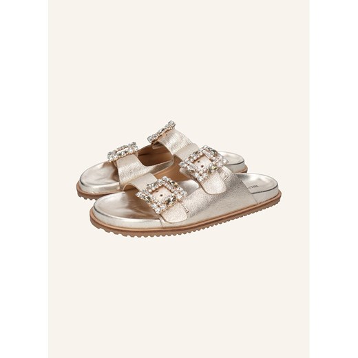 MELVIN &amp; HAMILTON Skórzane klapki &quot;Eve 1&quot; w kolorze złotym ze sklepu Limango Polska w kategorii Klapki damskie - zdjęcie 187811856