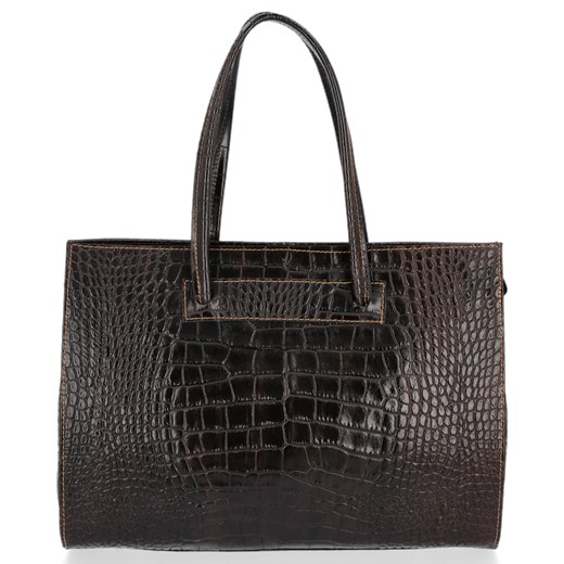 Vittoria Gotti Klasyczne Torebki Skórzane we wzór Aligatora Aktówka A4 Czekolada ze sklepu PaniTorbalska w kategorii Kuferki - zdjęcie 187818868