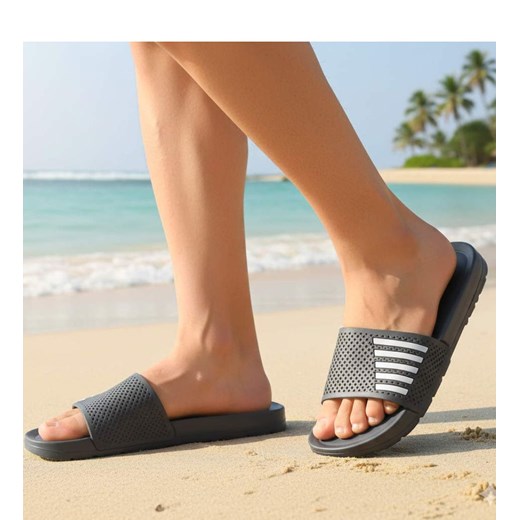 Szare wodoodporne klapki męskie plażowe /E8-1 18370 T188/ ze sklepu Pantofelek24.pl w kategorii Klapki męskie - zdjęcie 187819198