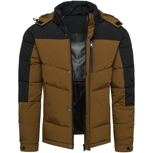 Kurtka męska ocieplana z odczepianym kapturem czarno-brązowa Recea ze sklepu Recea.pl w kategorii Kurtki męskie - zdjęcie 187820516