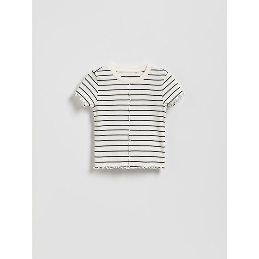 Reserved - Krótki prążkowany t-shirt - wielobarwny ze sklepu Reserved w kategorii Bluzki dziewczęce - zdjęcie 187820917