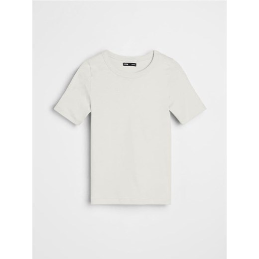 Sinsay - Bawełniana koszulka basic - kremowy ze sklepu Sinsay w kategorii Bluzki damskie - zdjęcie 187821816