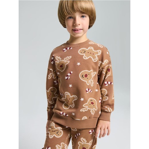 Sinsay - Świąteczna bluza z nadrukiem pierniczków i reniferów - brązowy ze sklepu Sinsay w kategorii Bluzy chłopięce - zdjęcie 187821848