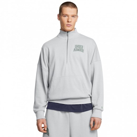 Męska bluza dresowa nierozpinana bez kaptura Under Armour UA Icon Hwt Terry Os 1/2 Zip - szara ze sklepu Sportstylestory.com w kategorii Bluzy męskie - zdjęcie 187821867