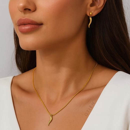 Komplet elegancki złoty papryczki chili ze stali chirurgicznej ze sklepu otien.com w kategorii Komplety biżuterii - zdjęcie 187824285