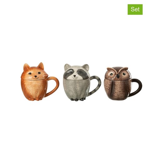 J Line Kubki (3 szt.) &quot;Animals&quot; w kolorze pomarańczowo-szaro-brązowym - wys. 14 cm ze sklepu Limango Polska w kategorii Naczynia - zdjęcie 187825729