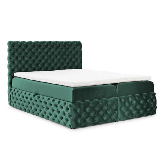 Zielone welurowe łóżko pikowane z pojemnikiem 5 rozmiarów M4-B90 ze sklepu Edinos.pl w kategorii Łóżka i materace - zdjęcie 187829408