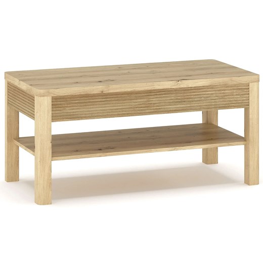 Prostokątna ryflowana ława z półką dąb artisan P2-H93 ze sklepu Edinos.pl w kategorii Stoliki kawowe - zdjęcie 187829439