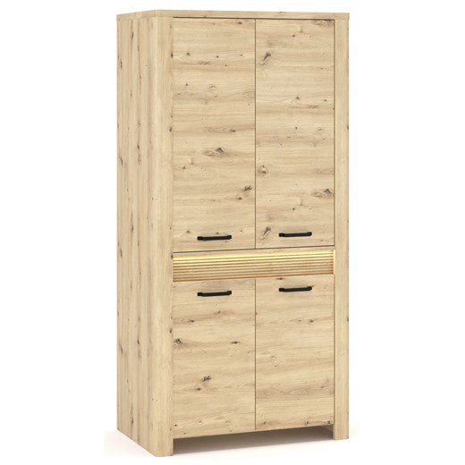 Szafa czterodrzwiowa z półkami i drążkiem podświetlana dąb artisan W3-M65 ze sklepu Edinos.pl w kategorii Szafy - zdjęcie 187829478