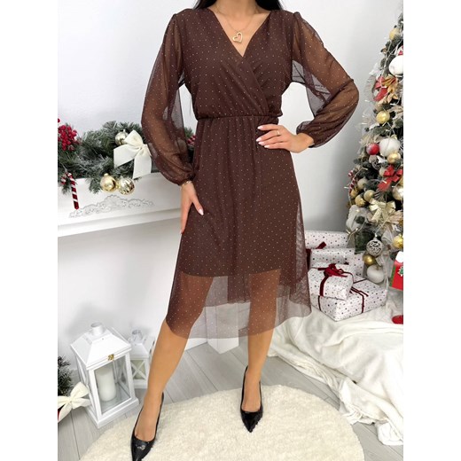 Brązowa Połyskująca Sukienka z Siateczką ze sklepu ModnaKiecka.pl w kategorii Sukienki - zdjęcie 187847165