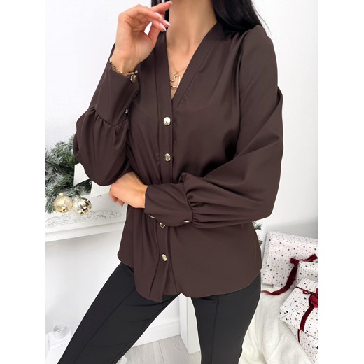 Czekoladowa Elegancka Koszula Damska ze sklepu ModnaKiecka.pl w kategorii Koszule damskie - zdjęcie 187847205