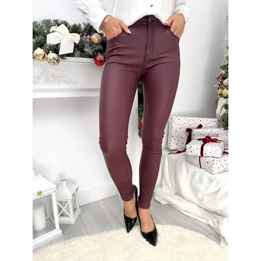 Bordowe Woskowane Spodnie ze sklepu ModnaKiecka.pl w kategorii Spodnie damskie - zdjęcie 187847219