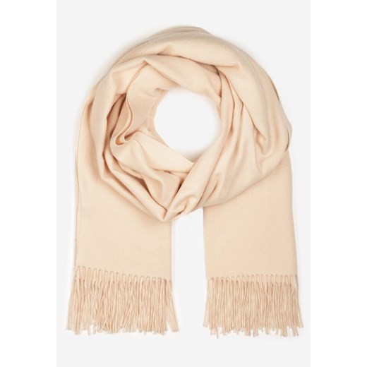 Jasnobeżowy Szalik Wykończony Frędzlami z Tkaniny Valleria ze sklepu renee.pl w kategorii Szaliki i chusty damskie - zdjęcie 187847385