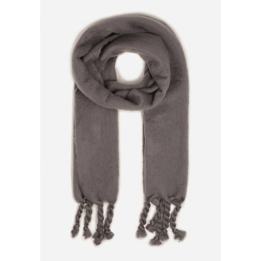 Szary Szalik Wykończony Frędzlami Nomilia ze sklepu born2be.pl w kategorii Szaliki i chusty damskie - zdjęcie 187847397