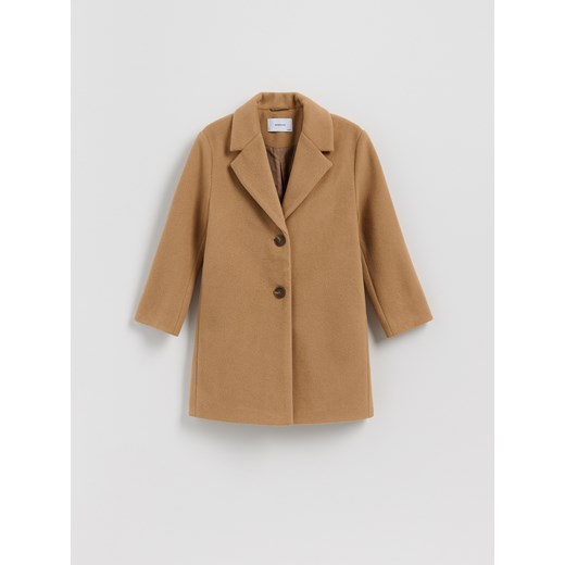 Reserved - Klasyczny płaszcz jednorzędowy - beżowy ze sklepu Reserved w kategorii Płaszcze dziewczęce - zdjęcie 187849157
