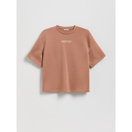 Reserved - T-shirt z haftem - brązowy ze sklepu Reserved w kategorii Bluzki dziewczęce - zdjęcie 187849489
