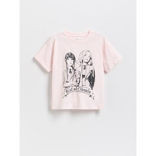 Reserved - T-shirt Wednesday - pastelowy róż ze sklepu Reserved w kategorii Bluzki dziewczęce - zdjęcie 187850156
