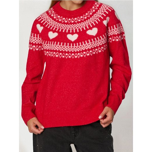 Sinsay - Świąteczny sweter z sercami z domieszką wełny - czerwony ze sklepu Sinsay w kategorii Swetry damskie - zdjęcie 187850688