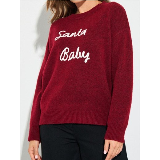 Sinsay - Świąteczny sweter z napisem "Santa Baby" z domieszką wełny - różowy ze sklepu Sinsay w kategorii Swetry damskie - zdjęcie 187850698