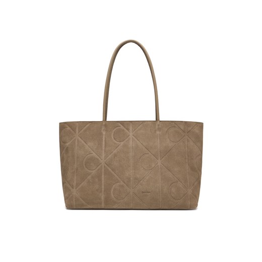 Calvin Klein Torebka Emblem Aop Embossed Suede Tote LV04F3334G Beżowy ze sklepu MODIVO w kategorii Torby Shopper bag - zdjęcie 187855736