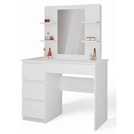 Biała lewostronna toaletka z lustrem i regałem W2-W57 ze sklepu Edinos.pl w kategorii Toaletki - zdjęcie 187856507