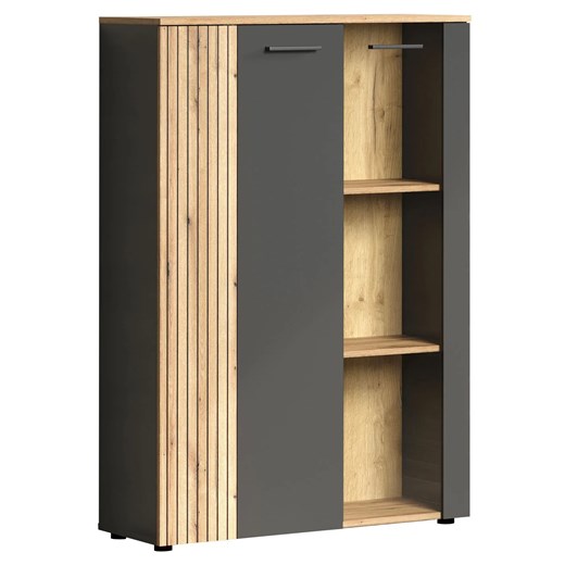 Niska witryna nowoczesna do salonu z lamelami grafit + dąb evok A2-D81 ze sklepu Edinos.pl w kategorii Regały i witryny - zdjęcie 187856548