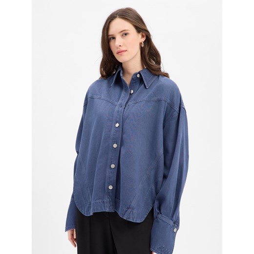 BOSS Orange Bluza damska Kobiety Bawełna niebieski jednolity ze sklepu vangraaf w kategorii Koszule damskie - zdjęcie 187858025