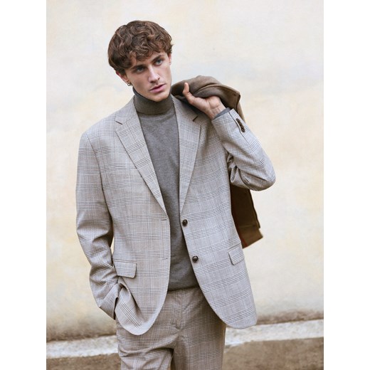 Reserved - Marynarka slim fit w kratę - brązowy ze sklepu Reserved w kategorii Marynarki męskie - zdjęcie 187858147