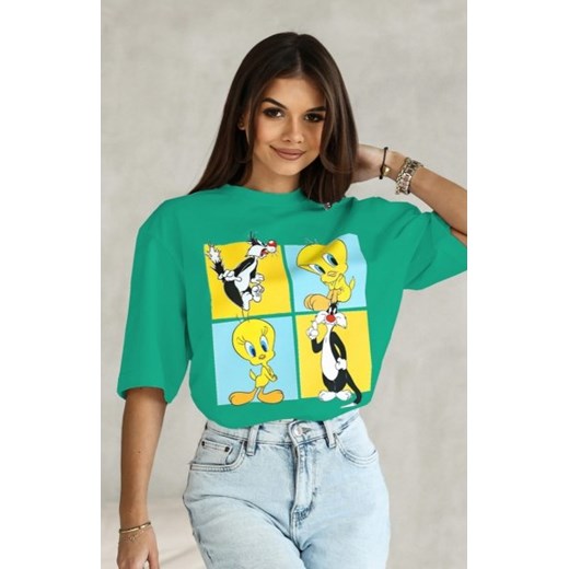 T-shirt damski Tweety kwadraty zielony ze sklepu intimiti.pl w kategorii Bluzki damskie - zdjęcie 187858488