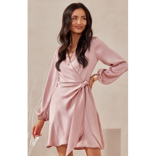 Satynowa sukienka z wiązaniem 476 różowa ze sklepu intimiti.pl w kategorii Sukienki - zdjęcie 187858709