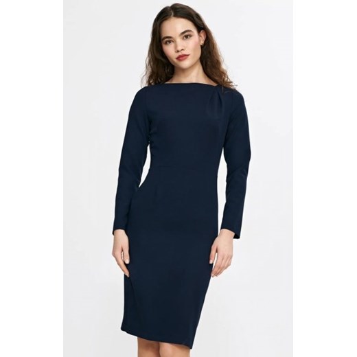Nife sukienka z asymetryczną zakładką przy dekolcie granatowa ze sklepu intimiti.pl w kategorii Sukienki - zdjęcie 187858729