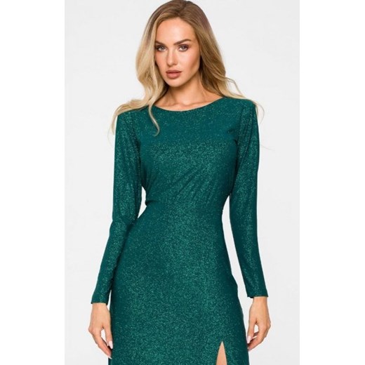 Długa brokatowa sukienka M719 zielona Moe intimiti.pl