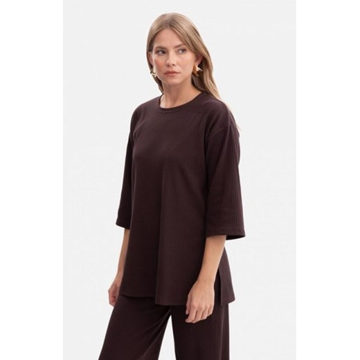 Bewear B301 bluzka z dzianiny prążkowanej ciemny brąz ze sklepu intimiti.pl w kategorii Bluzki damskie - zdjęcie 187859025